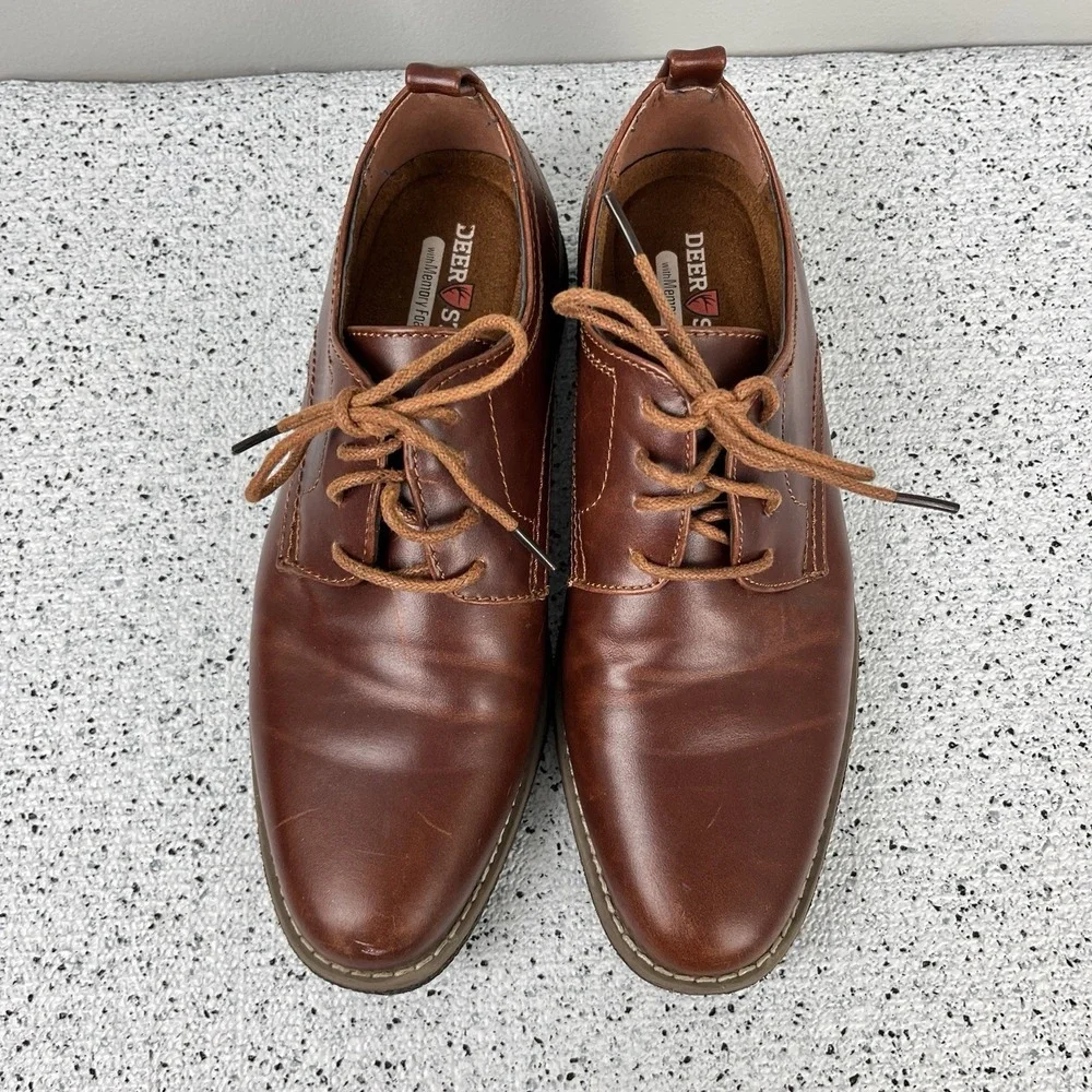 Deer Stags Zander‎ Boys 5M Brown Faux Leather Oxford Dress Shoes Memory Foam